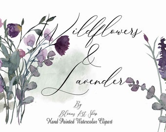 Watercolor Wildflower Clipart, Lavender and Pink Florals, Wildflower Clip Art, Arrangement Bouquets. WC378