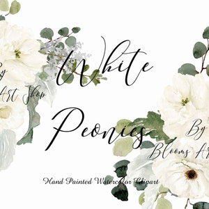 Hochzeit weiße Pfingstrose Clipart | Digitales Aquarell Blumenschmuck | Weiße Pfingstrosen & viel Grün. WC290