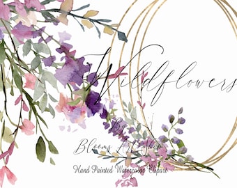 Watercolor Wildflower Clipart: Floral Bouquets & Frames (Digital Download) WC423