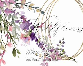 Watercolor Wildflower Clipart, DIY Wedding Bouquets, Wildflowers Border and Frame. WC423