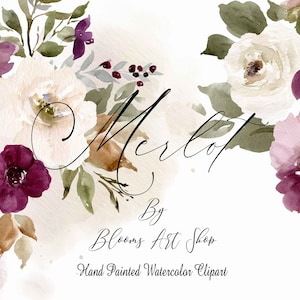 Burgundy Rose Clipart Bouquets Cream and Burgundy Peonies DIY Clipart Wine Floral Clip Art. WC395