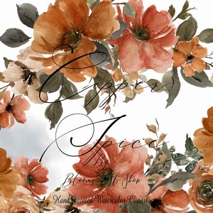 Copper Orange Floral Clipart, Burnt Orange Rose Bouquets, Seamless Paper. WC468