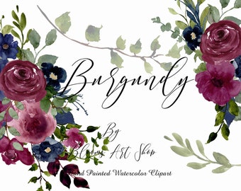Clipart z bordową różą: jesienne zaproszenie ślubne z motywem kwiatowym (pobranie cyfrowe)