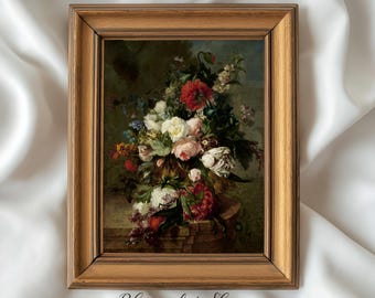 Vintage Floral Still Life Print: Moody Cottagecore Farmhouse Art (Digital Download) V112