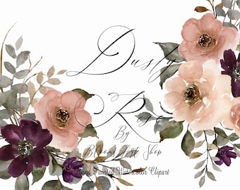 Burgundy Blush Peony Clipart: Watercolor Floral Bouquet (Digital Download WC409