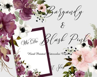 Burgund Blush Rose Clipart: Blumensträuße & DIY Elemente WC246