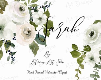 White Flower Clipart: Wedding Peonies, Rose Bouquets (Digital Download) WC373