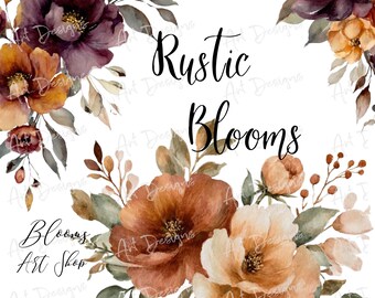 Watercolor Roses Peonies Bouquets, Rustic Floral PNG, Vintage Cottage Flowers (Digital Download)