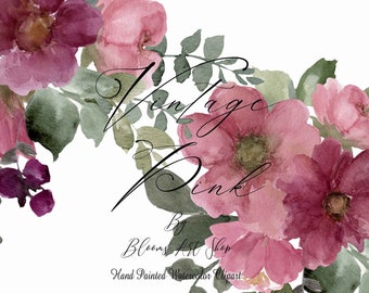 Vintage Pink Rose Bouquets, Burgundy Pink Rose Clipart. WC476