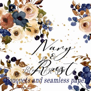 Rust Navy Floral Bouquets: Wedding Invitation DIY Kit (Digital Download) WC275