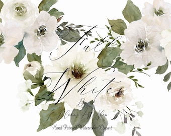 Neutral White Peony Digital Clipart, White Watercolor Rose Floral Clipart, White Rose Neutral Floral Wedding Decor. WC502