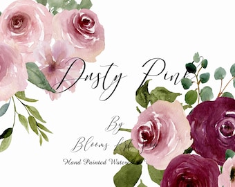 Pink Rose Clipart Bouquets: Wine floral Clipart Scrapbooking Digital Download. WC286