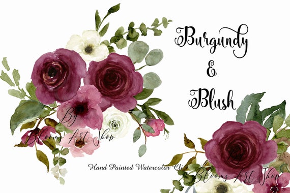 Burgundy Blush Wedding Roses Pink And White Flower Bouquets Etsy