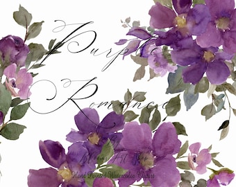 Purple Rose Watercolor Clipart Bouquets (Digital Printable)