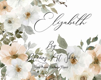 White Peony Watercolor Clipart: Neutral Floral Bouquets (Digital Download) WC550