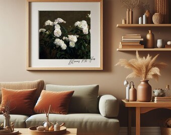 Vintage Elegance: White Rose Painting – Timeless Floral Wall Art. V100