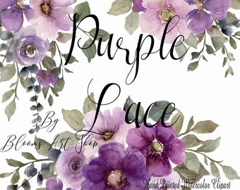 Purple Mauve Watercolor Floral Clip Art Lavender Rose Peony Clipart Botanical Flowers. WC558