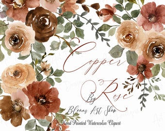 Watercolor Copper Rose Clipart: Fall Floral Bouquets (Digital Download)
