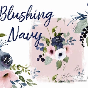 Navy Blue Rose Clipart Pink-Blue Floral, DIY Invite Clipart, Digital Download Seamless Papers, Commercial Use. WC317 image 1