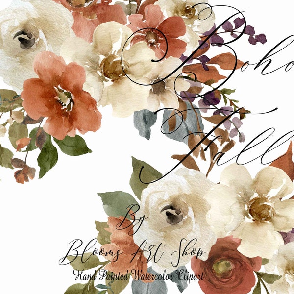 Fall Orange Floral Watercolor Clipart, Burnt Orange Rose Bouquets, DIY Stationary Invitation Cards. WC543