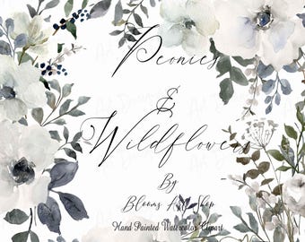 White Peony Clipart Bundle: Digital Download Scrapbooking and Wedding Invitations. WC583