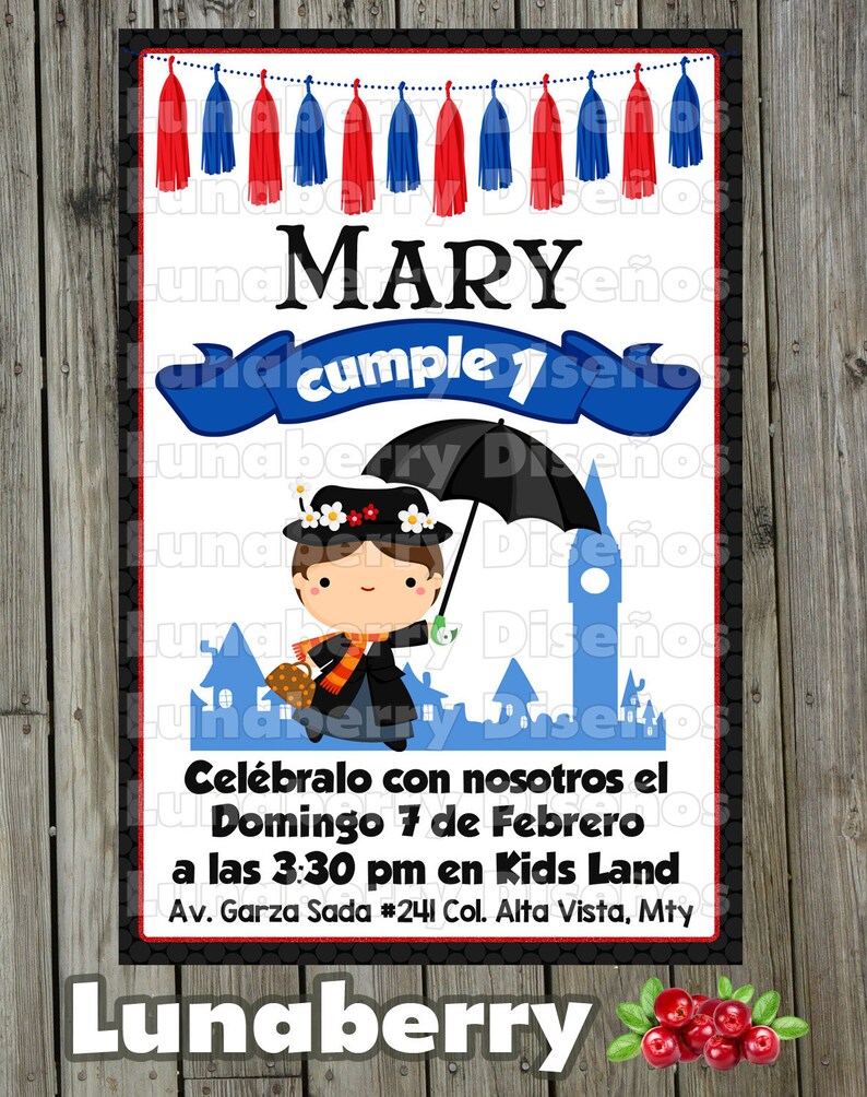 Mary Poppins Birthday Invitation Mary Poppins Party Mary Etsy