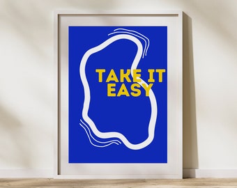 Take It Easy Print Quote, Wall Art Quotes, Black and White Prints, Typography Print, Digital Download, Printable Quotes, 70s Decor, Boho Art