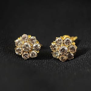 17K Single Cut Diamond Cluster Earrings | Vintage-inspired Floral Studs