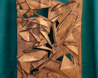 Wood wall art, home decor, bas-relief sculpture, wood carving "Geometric state"