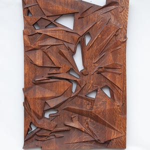 Wood wall art, home decor, bas-relief sculpture, wood carving &quot;Geometric state&quot;