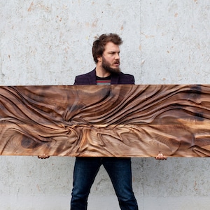 Large size Wood Sculpture, Wood Wall Art, Modern organic relief Sculpture image 1