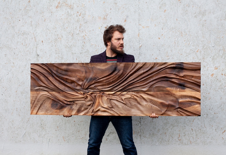 Large size Wood Sculpture, Wood Wall Art, Modern organic relief Sculpture image 1