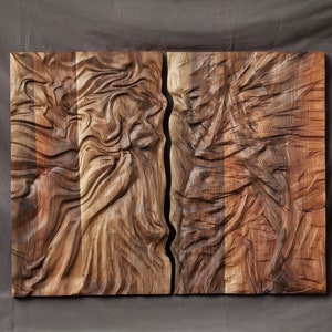 Coniunctio, Large size figurative Wall sculpture, Woodcarving, , Solid walnut wood