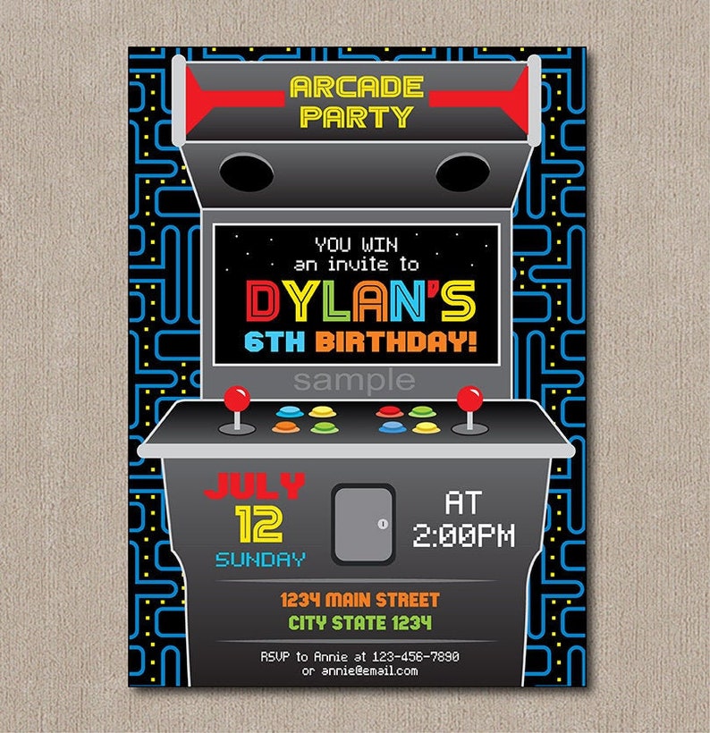 arcade-birthday-invitation-arcade-party-video-game-etsy