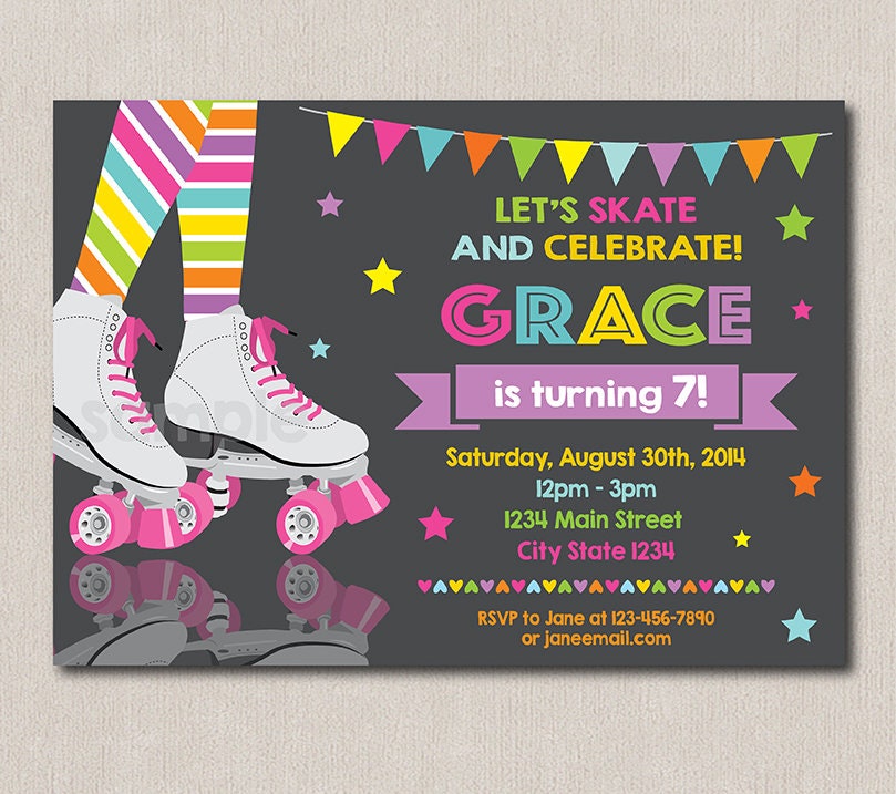 Roller Skating Birthday Invitation Roller Skate Invite Etsy