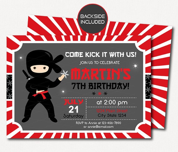 Invitation Danniversaire Ninja Ninja Invite Partie De Etsy Invitation Danniversaire Ninja Ninja Invite Partie De Etsy