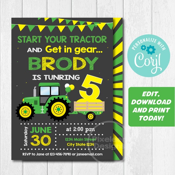 Auto Editable Invitation Danniversaire De Tracteur Etsy Auto Editable Invitation Danniversaire De Tracteur Etsy