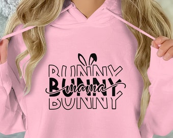 Bunny Graphic Sweatshirt, Cute Animal Word Art, Unisex Casual Pullover, Trendy Black and White Top