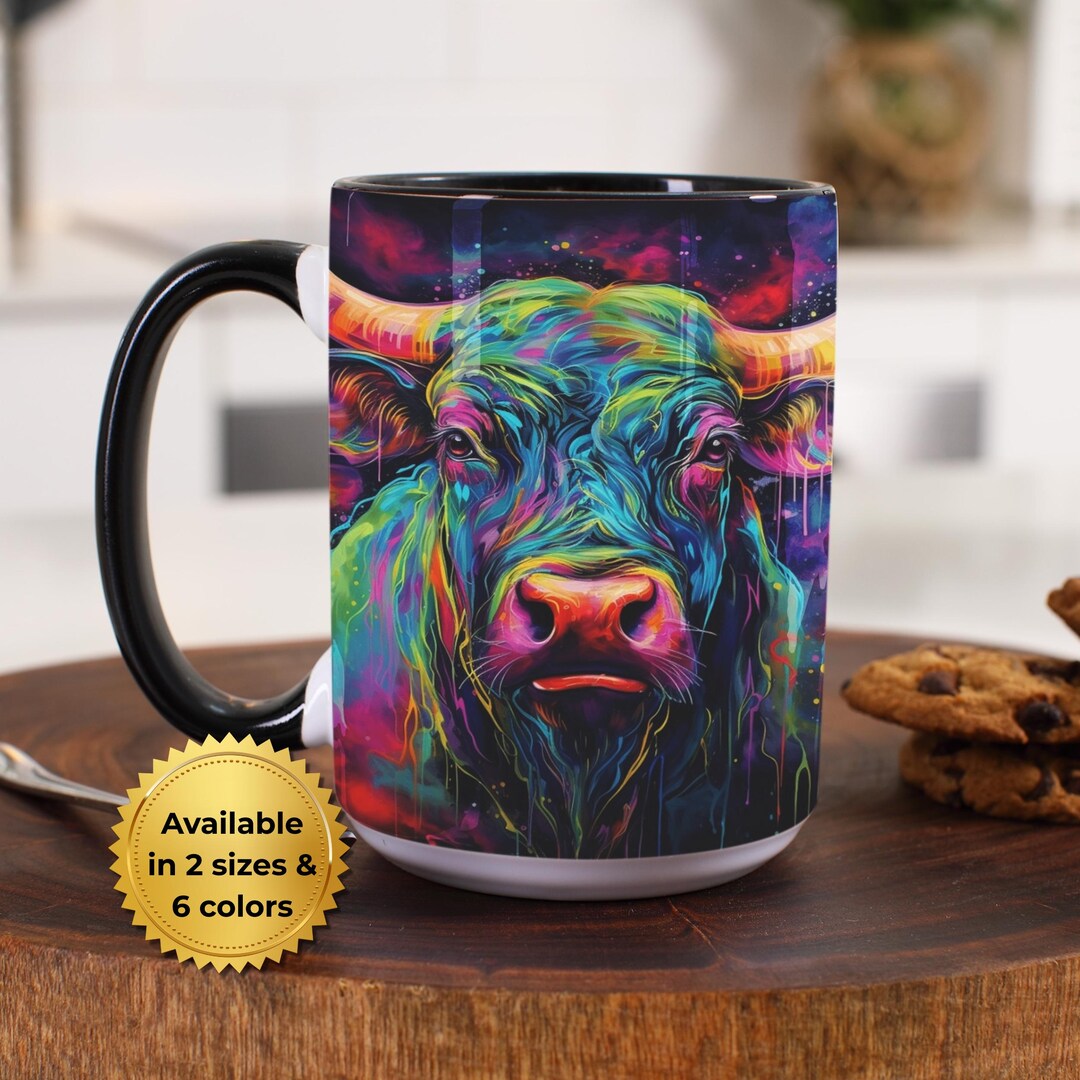 Colorful Bull Mug: Neon Farm Animal Coffee Cup - Etsy