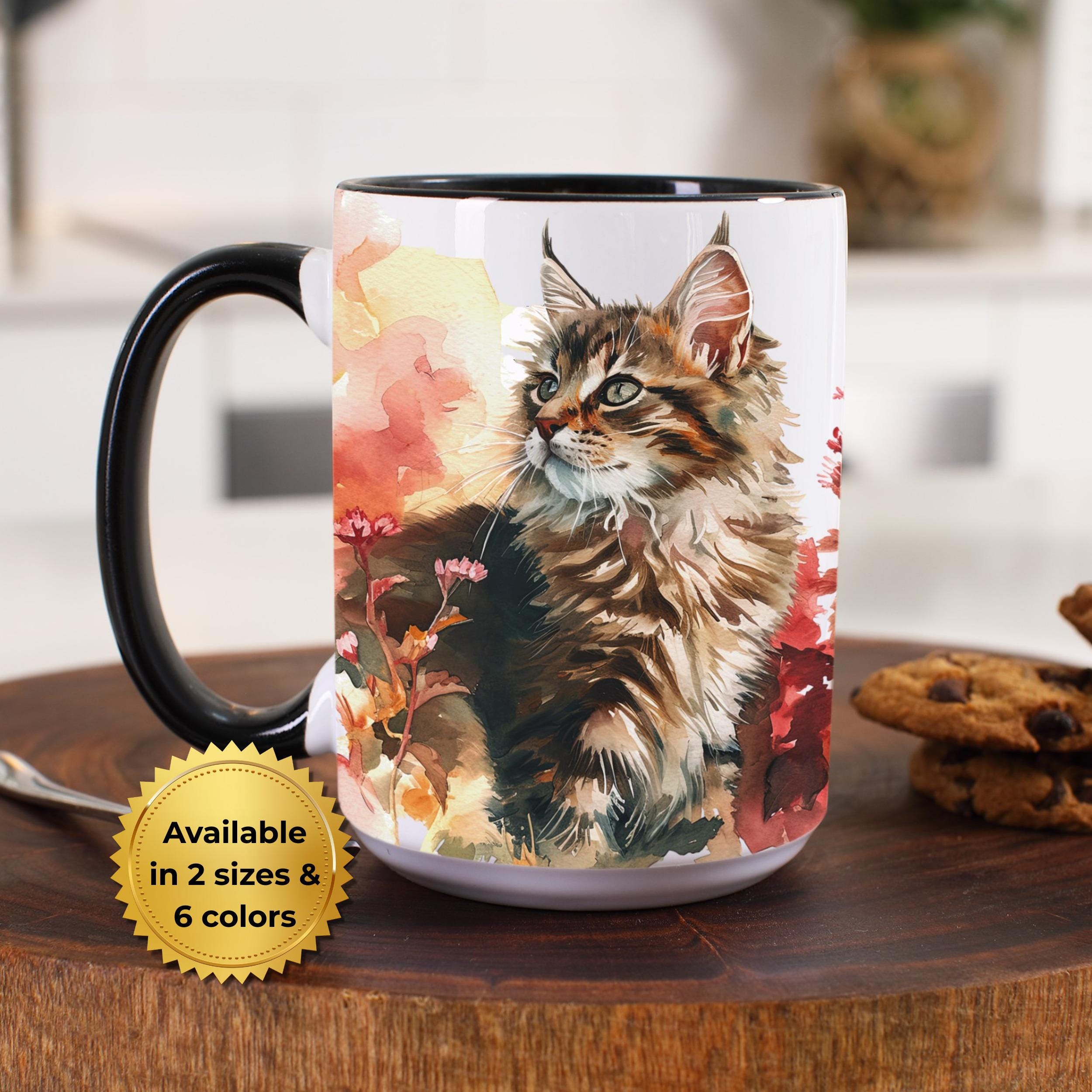 Mug Blanc Céramique Avec Motif Main Coon - Marque CBKREATION, Fabriqué En France