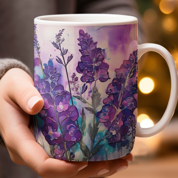 Purple Floral Coffee Mug, Elegant Botanic Garden Tea Cup, Perfect Gift for Nature Lovers, Lavender Flower Theme, Country Style Wrap