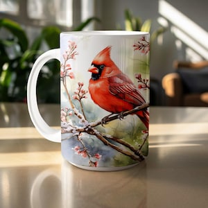 Watercolor Red Cardinal Coffee Mug - Bird Lover Gift