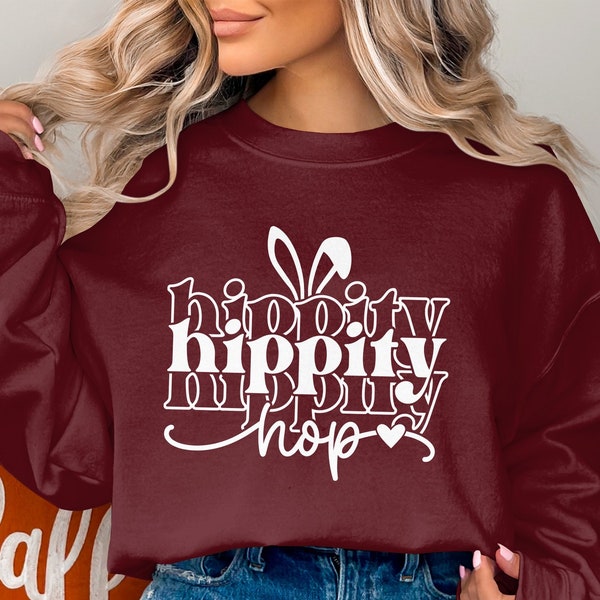 Easter Bunny Hip-Hop Quirky Sweatshirt, Hoppity Hippity Graphic Pullover, Fun Easter Gift, Casual Spring Jumper, Unisex