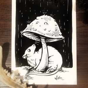 Mushroom Rat *PRINT* - Rat Art - Horror - Horror Art - Mushroom Art - Pen and Ink - Ink Drawing - Fine Art Print - Halloween