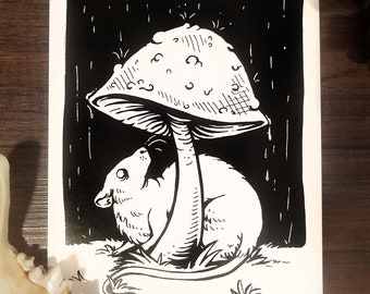 Mushroom Rat *PRINT* - Rat Art - Horror - Horror Art - Mushroom Art - Pen and Ink - Ink Drawing - Fine Art Print - Halloween