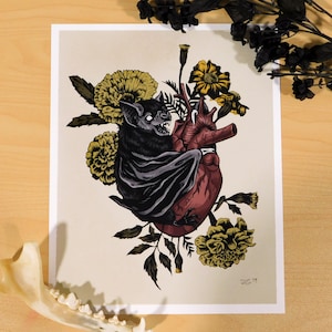 Bat Heart Print - Bat Art - Dark art - Horror - Spooky - Halloween - Bat Gifts -Vampire - Cute Bat
