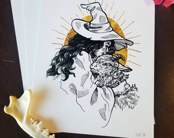 Little Witch *Print* - Witch - Witch Art - Occult Art - Fine Art Print - Goat - Witchy Gifts