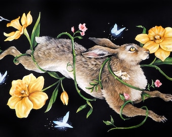 Rabbit Painting Archival Print - Acuarela - Fine Art Print - Flower Painting - Floral Art - Dark Surrealism -