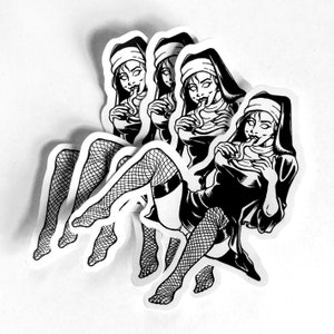 Sexy Nun Sticker - Nun - Horror - Horror Art - Succubus- Occult - Macabre - Pinup - Horror Gifts - Horror Decal - Vinyl Sticker - Goth