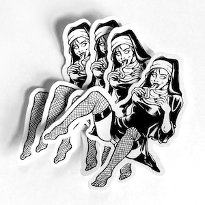 Sexy Nun Sticker - Nun - Horror - Horror Art - Succubus- Occult - Macabre - Pinup - Horror Gifts - Horror Decal - Vinyl Sticker - Goth